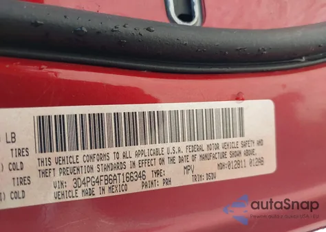 2010 Dodge Journey Se z USA, uszkodzony, nr VIN 3D4PG4FB6AT166346